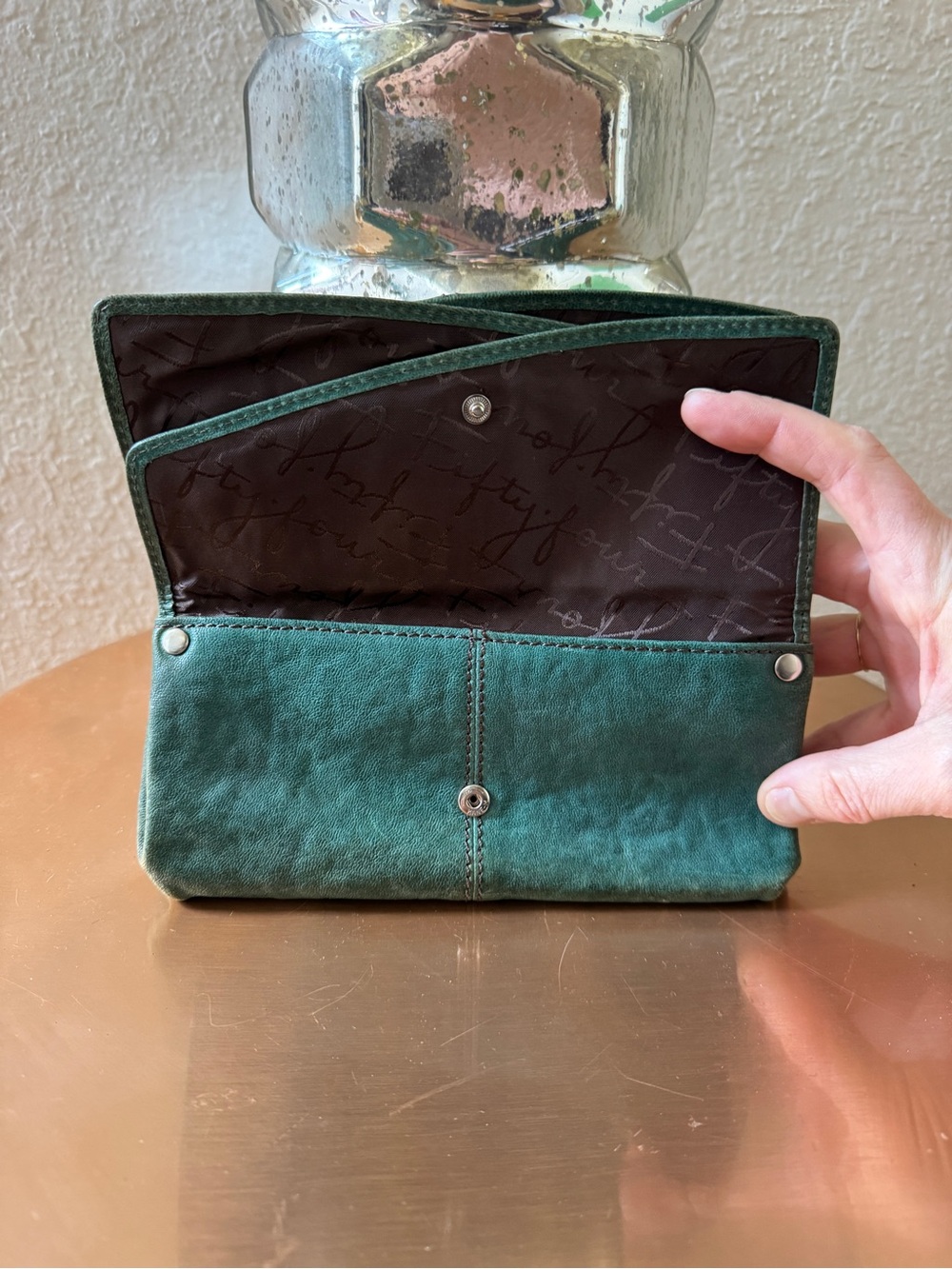 Fossil Fifty Four Teal Green Leather Foldover Wallet - Picture 6 of 10